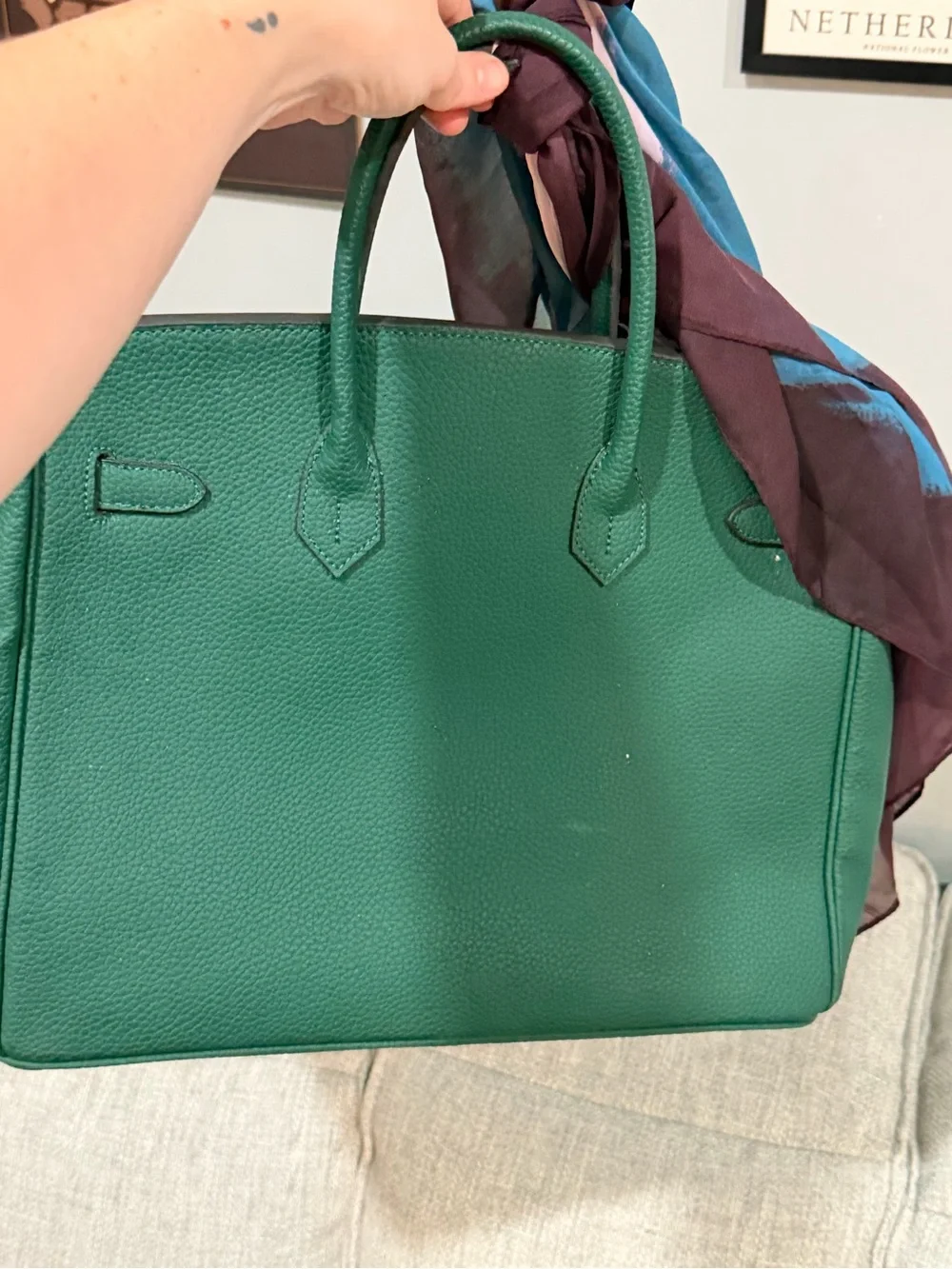 Emerald Green Leather Tote with Gold Hardware